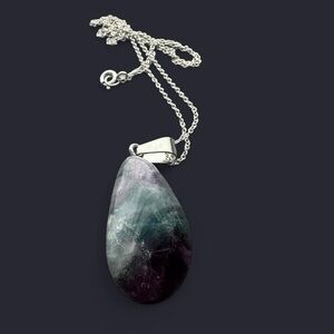 Fluorite Stone Pendant Sterling Silver Necklace
